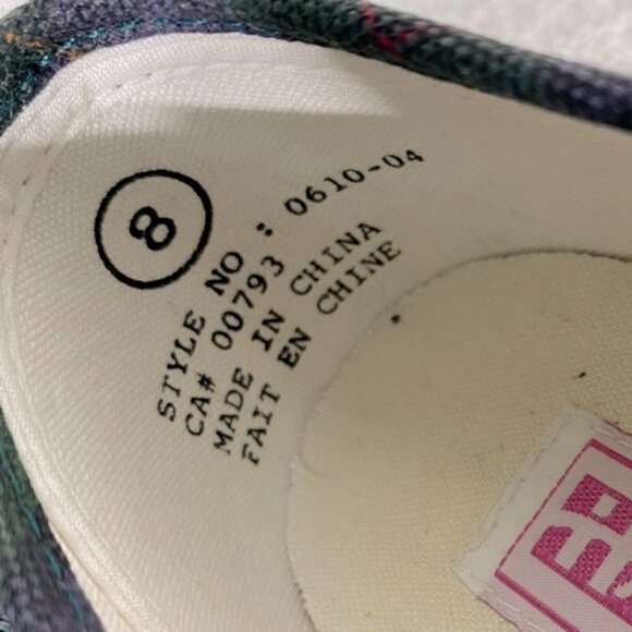 Vintage Hanes Her Way Green Blue Plaid Canvas Lace Up Sneakers 8 - Picture 7 of 11